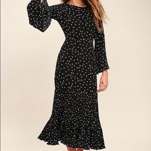 I. MADELINE DASHING DIVA BLACK PRINT MIDI DRESS